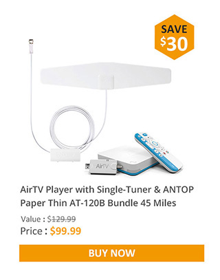 AirTV Player with Single-Tuner & ANTOP Paper Thin AT-120B Bundle 35 Miles