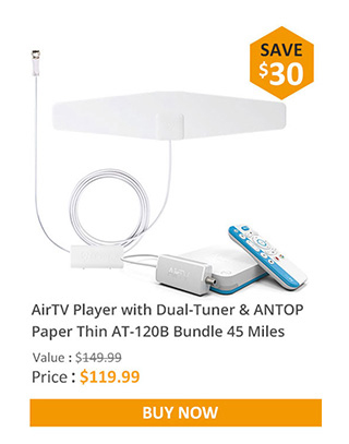 AirTV Player with Dual-Tuner & ANTOP Paper Thin AT-120B Bundle 35 Miles